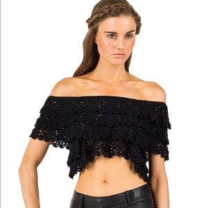 Cleobella black off the shoulder crochet top